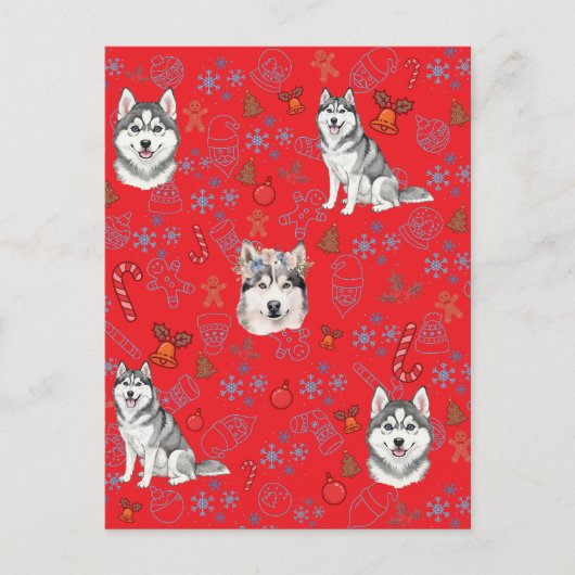 Cute Husky Dog Christmas Winter Seamless Pattern Postkarte (Vorderseite)