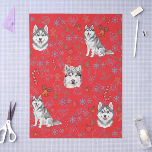 Cute Husky Dog Christmas Winter Seamless Pattern  Seidenpapier (Basteln)
