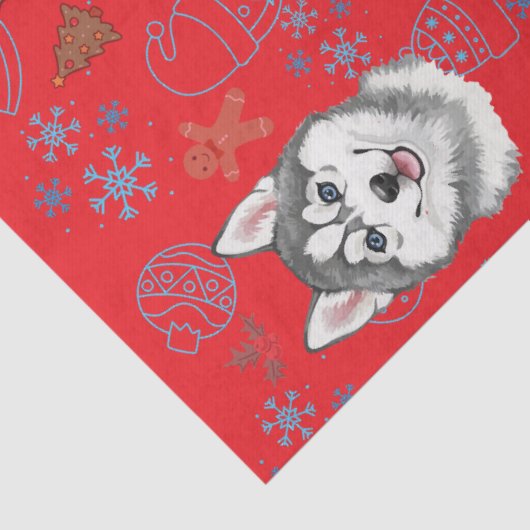 Cute Husky Dog Christmas Winter Seamless Pattern  Seidenpapier (Detail)