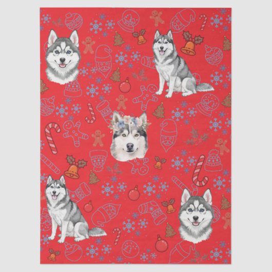 Cute Husky Dog Christmas Winter Seamless Pattern Seidenpapier (Vorderseite)