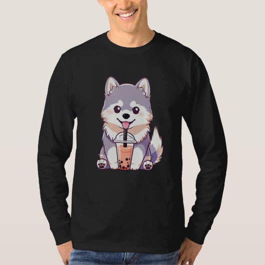 Cute Husky Dog Drinking Bubble Milk Tea  Dog T-Shirt (Vorderseite)