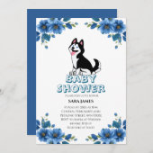 Cute Husky Dog Floral Baby Shower Invitation Einladung (Vorne/Hinten)