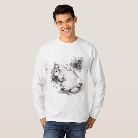 【Cute Husky Ink Long Sleeve T-Shirt】 T-Shirt (Vorne ganz)