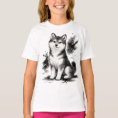 【Cute Husky Japanese Ink Art Girls T-Shirt】 T-Shirt (Vorderseite)