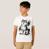 【Cute Husky Japanese Ink Art Kids T-Shirt】 T-Shirt (Vorne ganz)