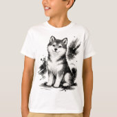 【Cute Husky Japanese Ink Art Kids T-Shirt】 T-Shirt (Vorderseite)