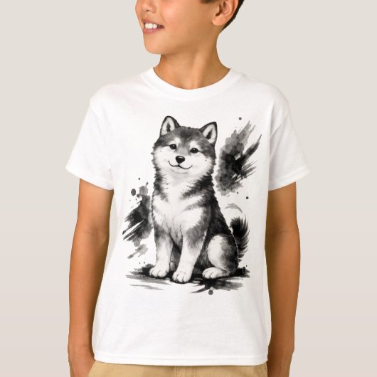 【Cute Husky Japanese Ink Art Kids T-Shirt】 T-Shirt (Vorderseite)