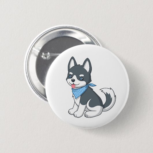 Cute Husky Puppy Dog Button (Vorne & Hinten)