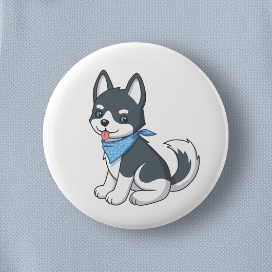 Cute Husky Puppy Dog Button