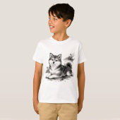 【Cute Husky Puppy Japanese Ink Art Kids T-Shirt】 T-Shirt (Vorne ganz)