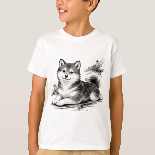 【Cute Husky Puppy Japanese Ink Art Kids T-Shirt】 T-Shirt (Vorderseite)