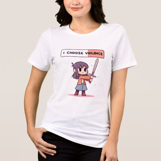 Cute "I Choose Violence" Pixel Art Girl with Sword Tri-Blend Shirt (Vorderseite)