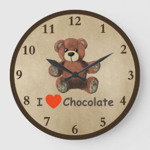 Cute I Heart (Love) Chocolate Teddy Bear Große Wanduhr