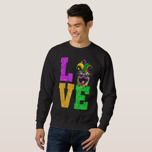 Cute I Love Mardi Gras Pug Dog Puppy Lover Premium Sweatshirt (Vorne ganz)