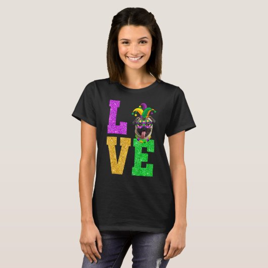 Cute I Love Mardi Gras Pug Dog Puppy Lover Premium T-Shirt (Vorne ganz)