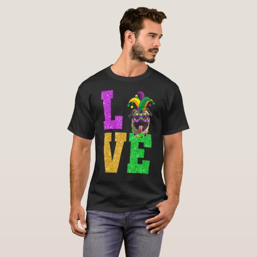 Cute I Love Mardi Gras Pug Dog Puppy Lover Premium T-Shirt (Vorne ganz)