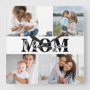 Cute I LOVE YOU MOM Mother's Day Photo Quadratische Wanduhr
