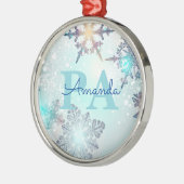 Cute Ice Blue Snowflake Personalized Name PA Ornament Aus Metall (Links)