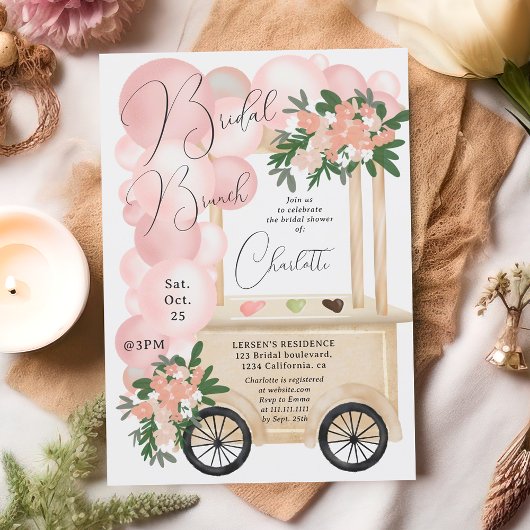 Cute ice cream cart pink balloons bridal shower einladung