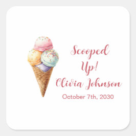 Cute Ice Cream Scoops Pastel Bridal Shower Quadratischer Aufkleber