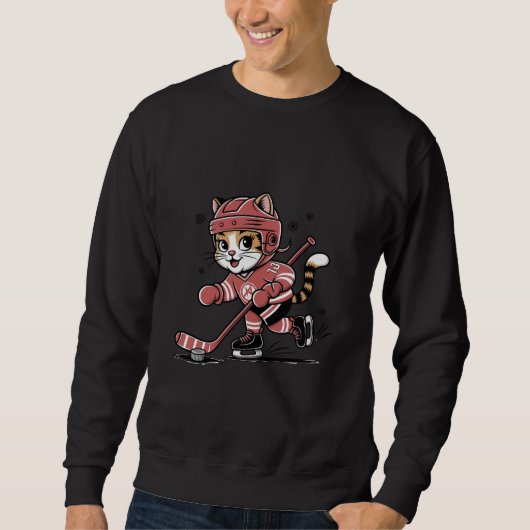 Cute Ice Hockey Cat Player – Fun Sports Cartoon De Sweatshirt (Vorderseite)