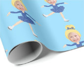 Cute Ice Skating Girl Custom Photo Template Blue Geschenkpapier (Rolleneckpunkt)
