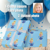 Cute Ice Skating Girl Custom Photo Template Blue Geschenkpapier