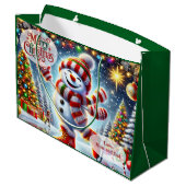 Cute Ice Skating Snowman Christmas Große Geschenktüte (Rückseite Schrägansicht)