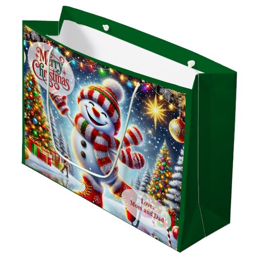 Cute Ice Skating Snowman Christmas Große Geschenktüte (Vorderseite Schrägansicht)