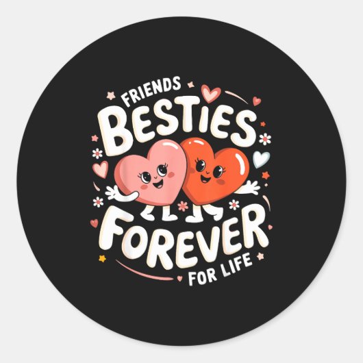 Cute Ies Forever Hearts Friendship Girls Valentine Runder Aufkleber (Vorderseite)