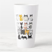 Cute Illustrated Cat Squad on Black Background Milchtasse (Vorderseite)