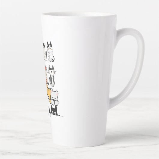 Cute Illustrated Cat Squad on Black Background Milchtasse (Rechts)