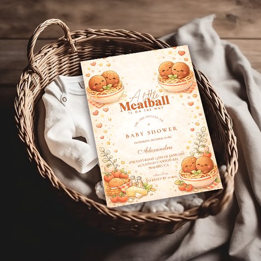 Cute Illustrated Little Meatball Baby Shower Einladung