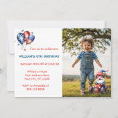 Cute Independence Gnome Birthday Photo Einladung (Vorderseite)