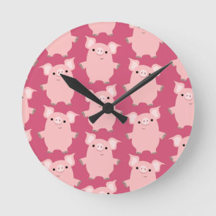 Cute Inquisitive Cartoon Pigs Wall Clock Runde Wanduhr