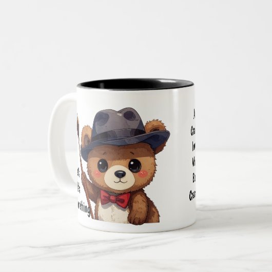 Cute Inspiring Bear Design Invent Make Something Zweifarbige Tasse (Vorderseite Links)