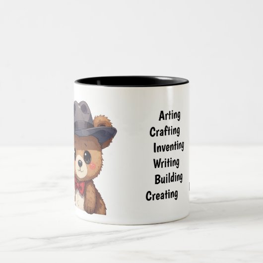 Cute Inspiring Bear Design Invent Make Something Zweifarbige Tasse (Mittel)