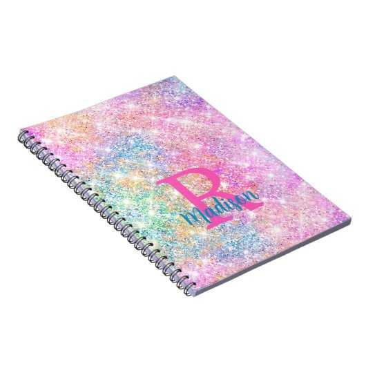 Cute iridescent unicorn pink faux glitter monogram notizblock (Rechte Seite)