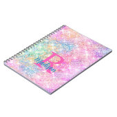 Cute iridescent unicorn pink faux glitter monogram notizblock (Linke Seite)