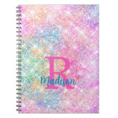 Cute iridescent unicorn pink faux glitter monogram notizblock (Vorderseite)