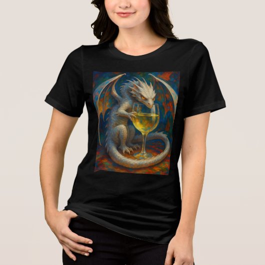 Cute Ivory Dragon & White Wine Fantasy Art Tri-Blend Shirt (Vorderseite)