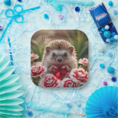 Cute January Hedgehog with Garnet Heart Pappteller (Party)