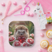 Cute January Hedgehog with Garnet Heart Pappteller (Party)
