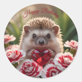 Cute January Hedgehog with Garnet Heart Runder Aufkleber