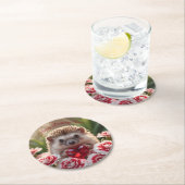 Cute January Hedgehog with Garnet Heart Runder Pappuntersetzer (Vor Ort)