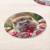 Cute January Hedgehog with Garnet Heart Runder Pappuntersetzer (Angewinkelt)
