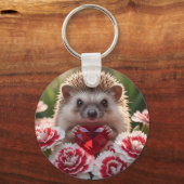 Cute January Hedgehog with Garnet Heart Schlüsselanhänger (Vorderseite)