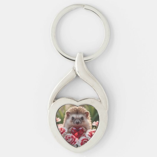 Cute January Hedgehog with Garnet Heart Schlüsselanhänger (Vorderseite)