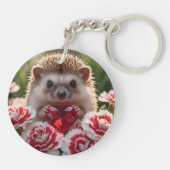 Cute January Hedgehog with Garnet Heart Schlüsselanhänger (Rückseite)