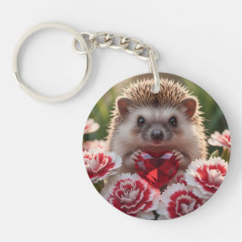Cute January Hedgehog with Garnet Heart Schlüsselanhänger